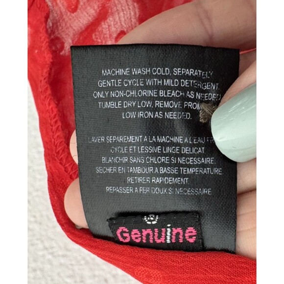 Volcom Women's Red Sleeveless Collared Henley Top Textured Sheer Medium - Picture 5 of 9